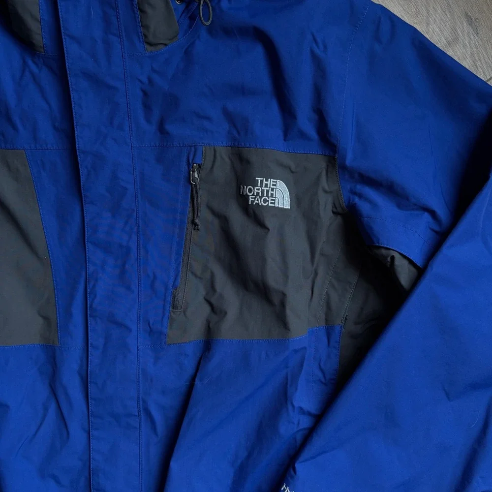 The North Face Men's XL HyVent Jacket Blue Gray Hooded Rain Shell Gorpcore